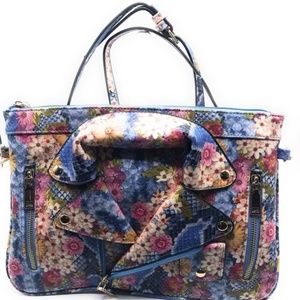 Le Miel Vegan Floral Zipper Clutch/Crossbody Blue Hand Bag NEW